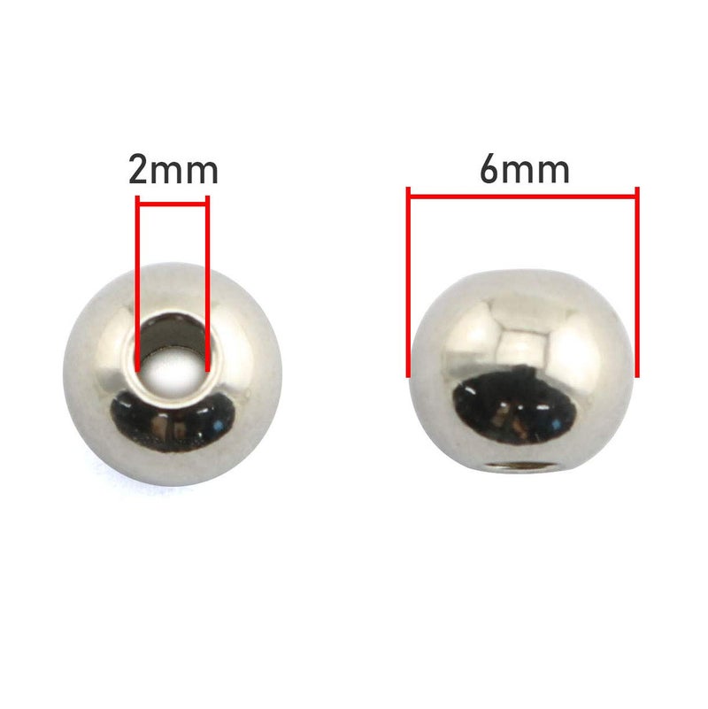 RuiLing 100-Pack 304 Stainless Steel Smooth Round Spacer Beads 2mm Hole,Seamless Loose Beads for Jewelry Making Findings DIY Crafts Accessories 6mm(Silver) - Image 4